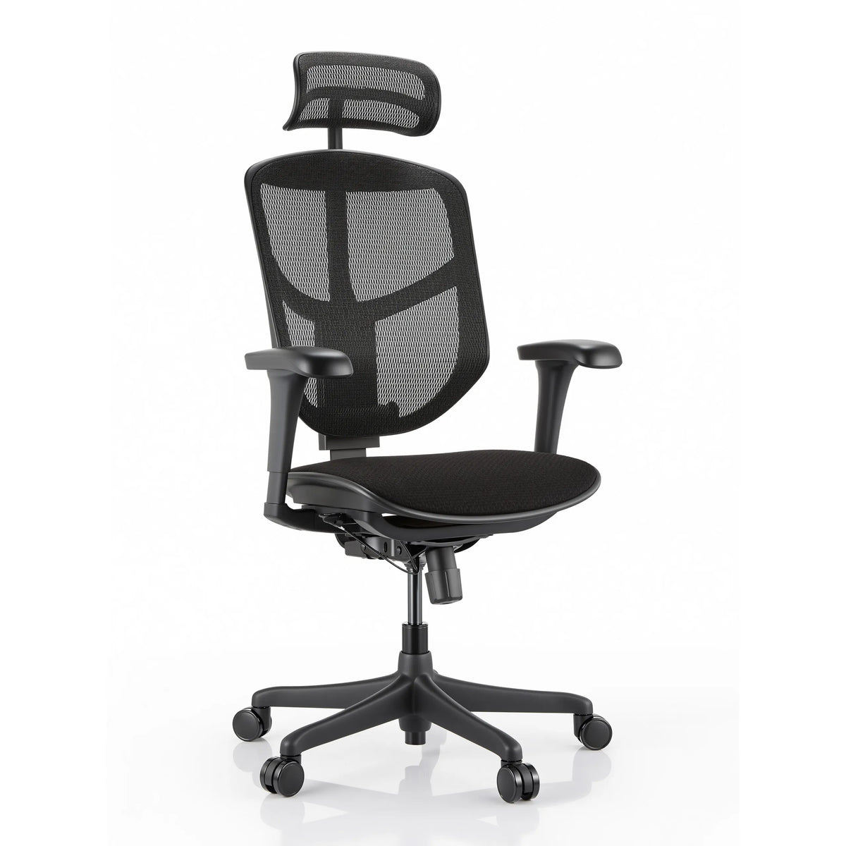 Chaise de bureau noire Enjoy Eco FB avec dossier en maille, appui-tête et accoudoirs réglables de hjh OFFICE