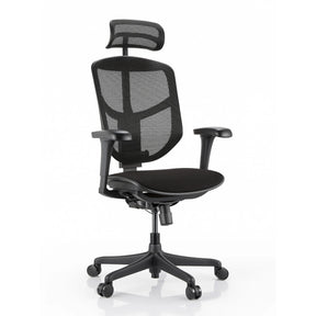Chaise de bureau noire Enjoy Eco FB avec dossier en maille, appui-tête et accoudoirs réglables de hjh OFFICE