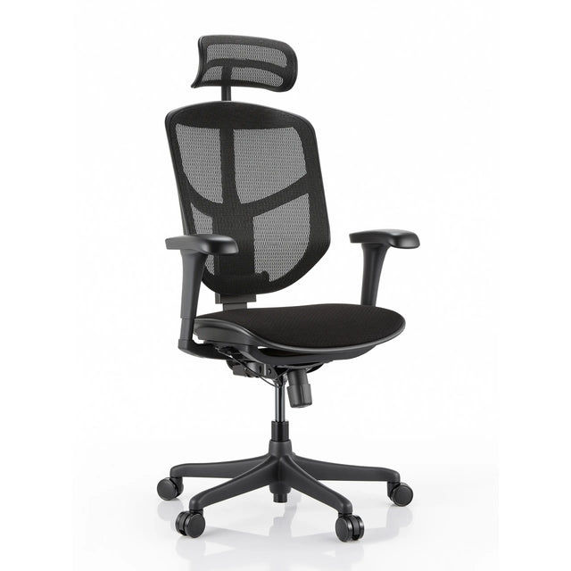 Chaise de bureau noire Enjoy Eco FB avec dossier en maille, appui-tête et accoudoirs réglables de hjh OFFICE