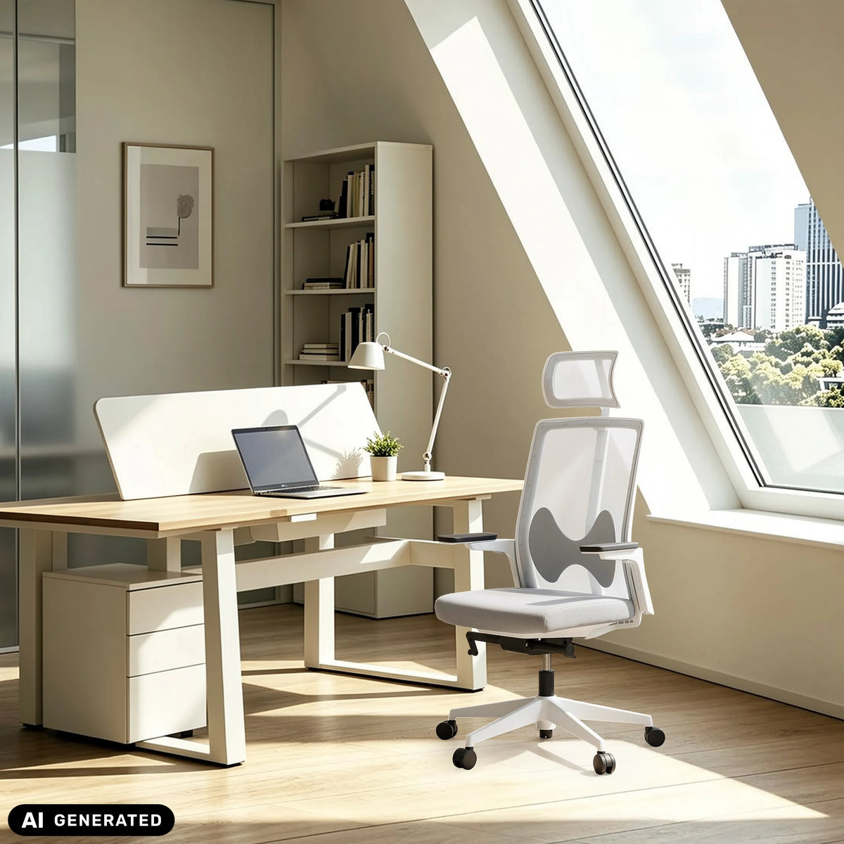 Deux sièges de bureau de qualité professionnelle ARCEO W gris à des bureaux blancs dans un bureau de hjh OFFICE