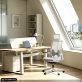 Deux sièges de bureau de qualité professionnelle ARCEO W gris à des bureaux blancs dans un bureau de hjh OFFICE