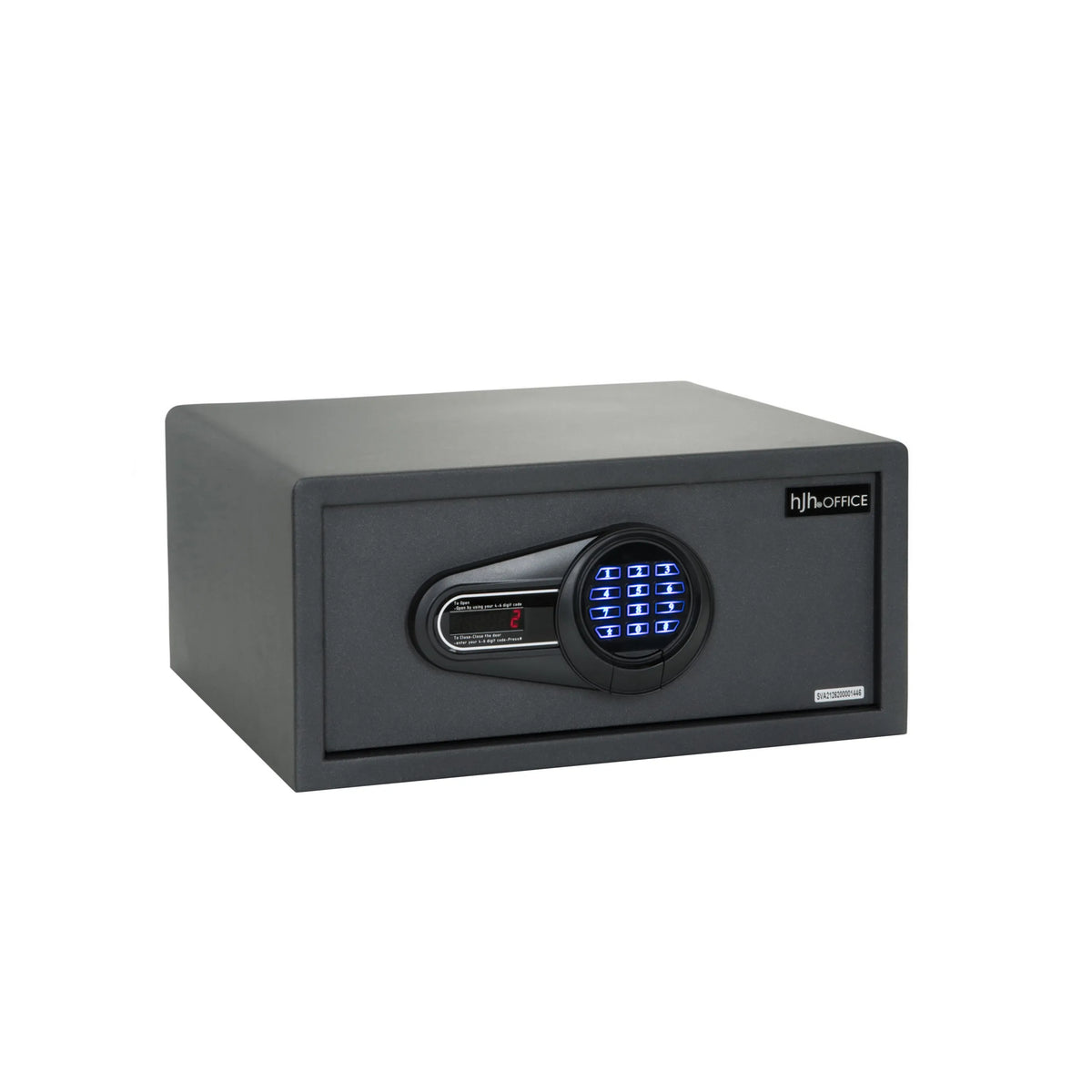 Coffre-fort noir SAFE COMPACT I avec serrure numérique et poignée rotative de hjh OFFICE – vue à 360° (vue de face 0°)