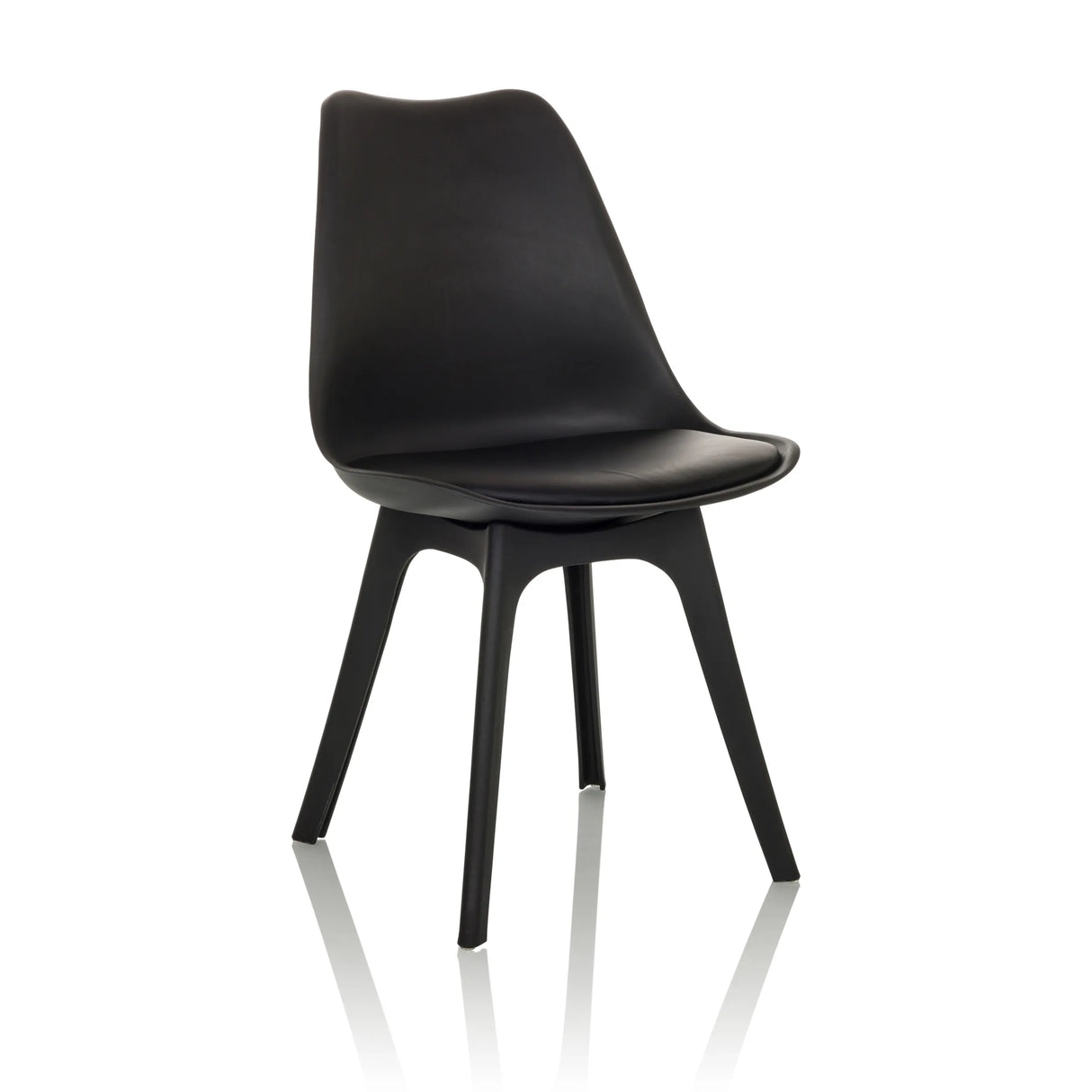 Chaise à coque SCANDI P noire avec quatre pieds de hjh OFFICE – vue à 360° (vue de trois quarts avant 30°)