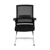 Chaises cantilever INVENTOR V noires avec dossier en maille, accoudoirs et piètement luge de hjh OFFICE – vue à 360° (vue de face 0°)