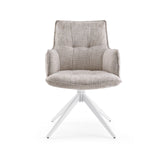 Chaise de salle à manger Tavaro beige avec rembourrage et piétement blanc à quatre pieds de hjh LIVING – vue à 360° (vue de face 0°)