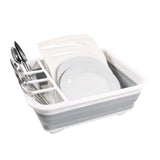 Conteneur pliable CLEAN SIL gris et blanc avec panier à couverts intégré et vaisselle de hjh OFFICE