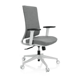 Siège de bureau de qualité professionnelle COMFIO WP gris avec accoudoirs et piètement blanc à cinq roulettes de hjh OFFICE – vue à 360° (vue de trois quarts avant 60°)
