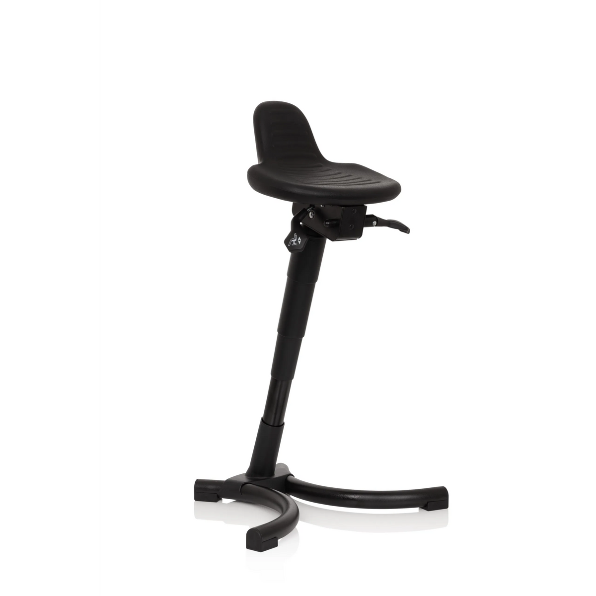 Siège assis-debout TOP WORK 34 noir avec assise, dossier et base à quatre pieds de hjh OFFICE – vue à 360° (vue de trois quarts avant 40°)