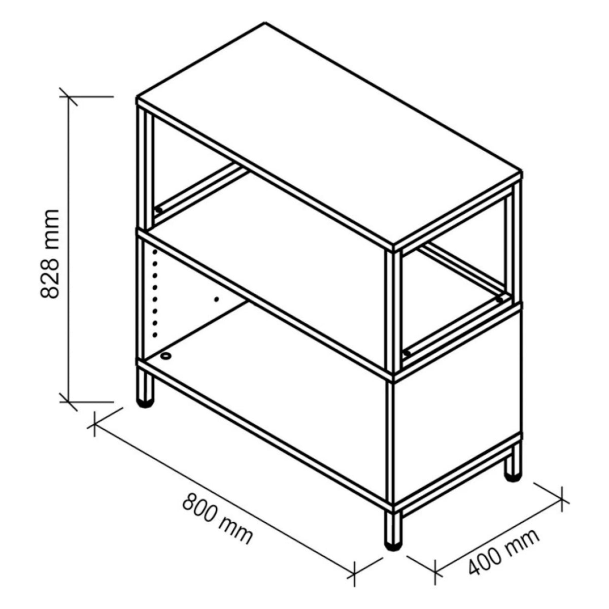 Dessin technique du meuble bas FlexWall avec 800 × 400 mm de hjh OFFICE PRO