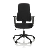Siège de bureau de qualité professionnelle MATHES noir avec accoudoirs et base à cinq roulettes de hjh OFFICE – vue à 360° (vue de face 0°)