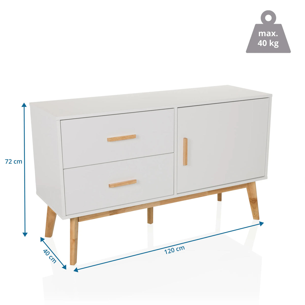 Vue dimensionnelle du Buffet TAROLO de 120 × 40 cm et d'une charge maximale de 40 kg de hjh LIVING