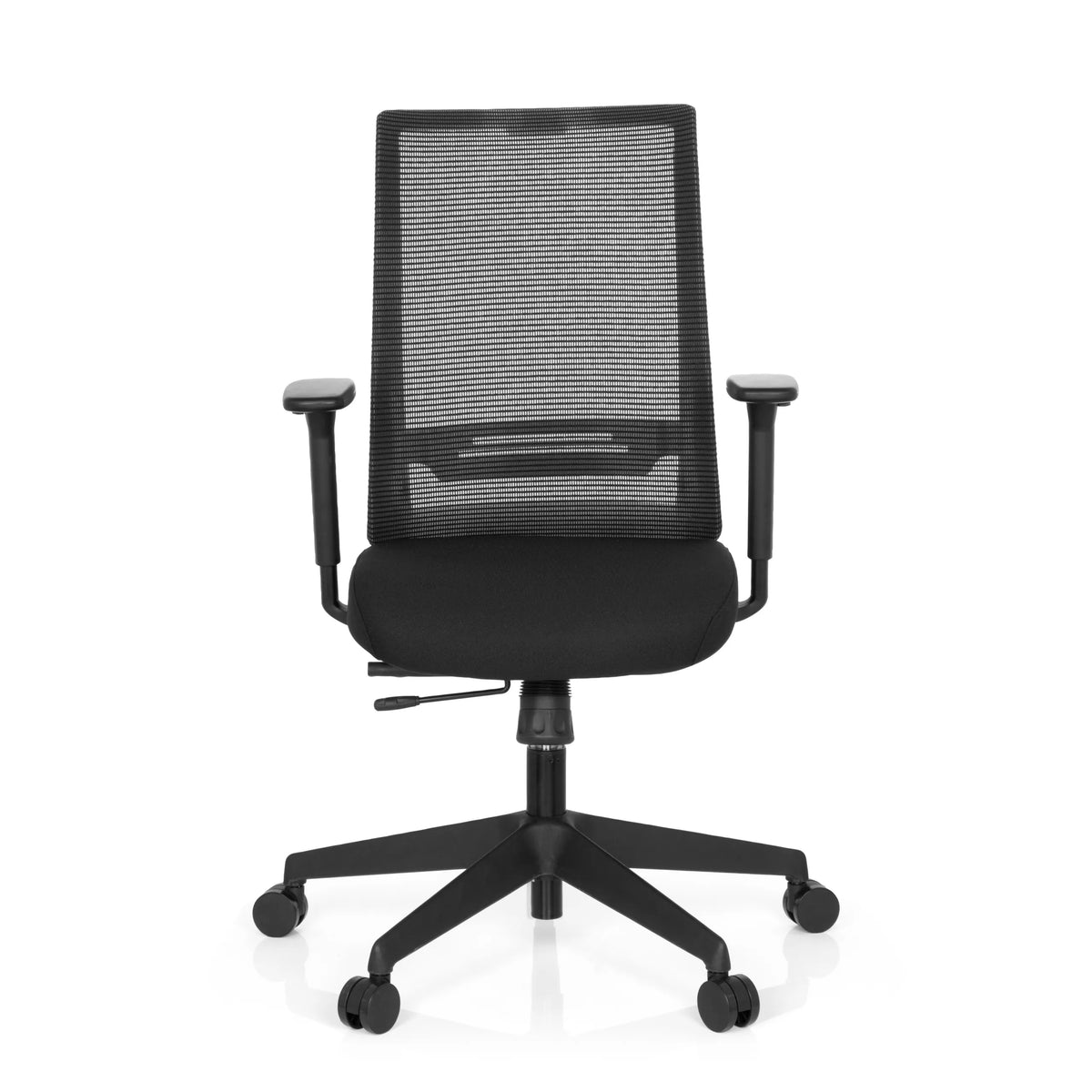 Siège de bureau de qualité professionnelle CONISTON noir avec dossier en maille et pied à cinq roulettes de hjh OFFICE – vue à 360° (vue de face 0°)