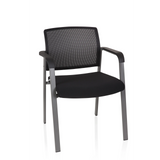 Chaise à quatre pieds MEET noire avec dossier en maille et accoudoirs de hjh OFFICE – vue à 360° (vue de face 20°)