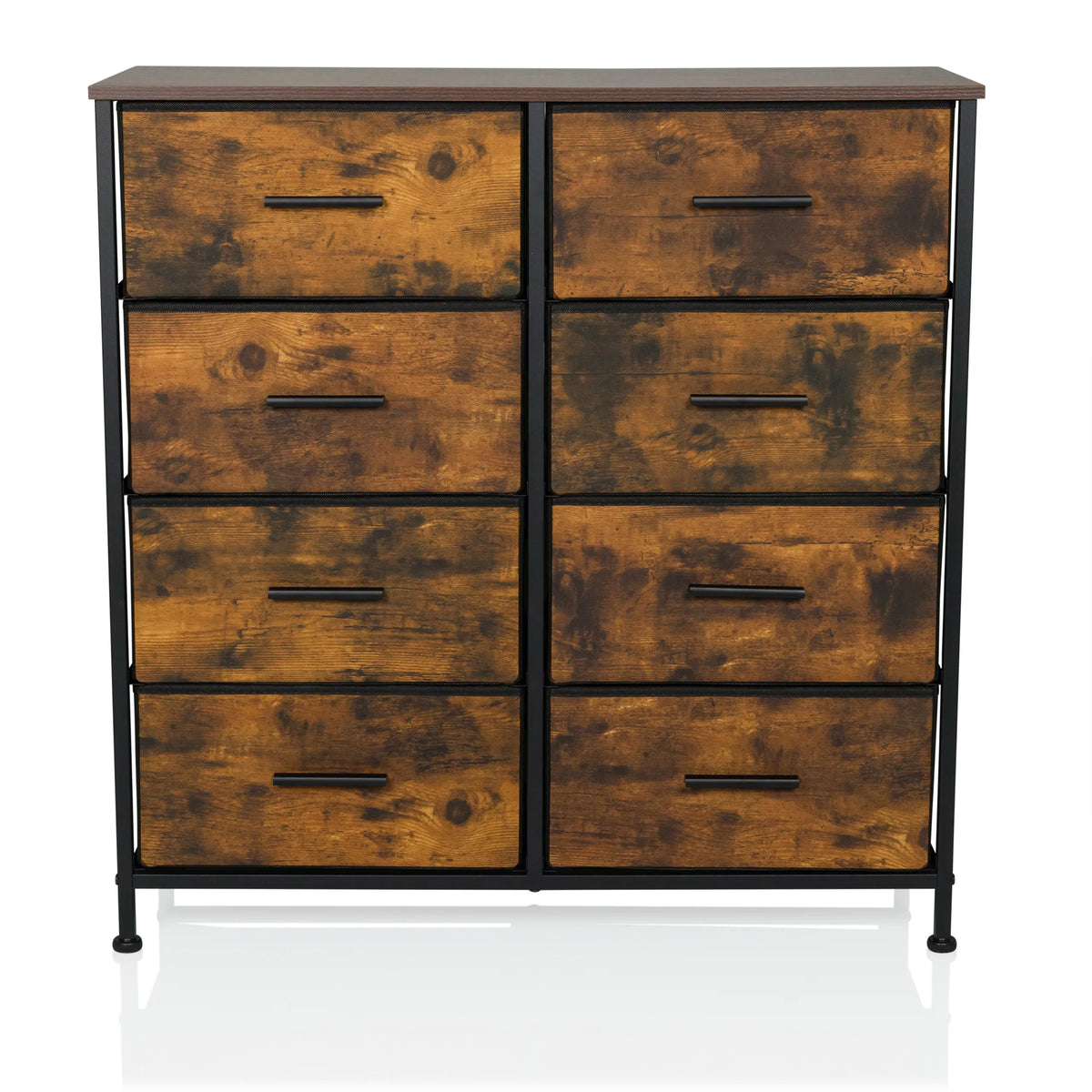 Commode RAGALA LIGHT en chêne fumé avec huit tiroirs et structure en métal noir de hjh LIVING – vue à 360° (vue de face 0°)