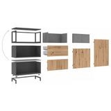 Einzelteile des Korpus mit Sockelgestell der Serie FlexWall in Graphit und Holzoptik von hjh OFFICE PRO
