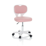 Chaise pivotante pour des enfants KIDDY TOP W rose avec structure blanche et base à cinq roulettes de hjh OFFICE – vue à 360° (vue de face 15°)