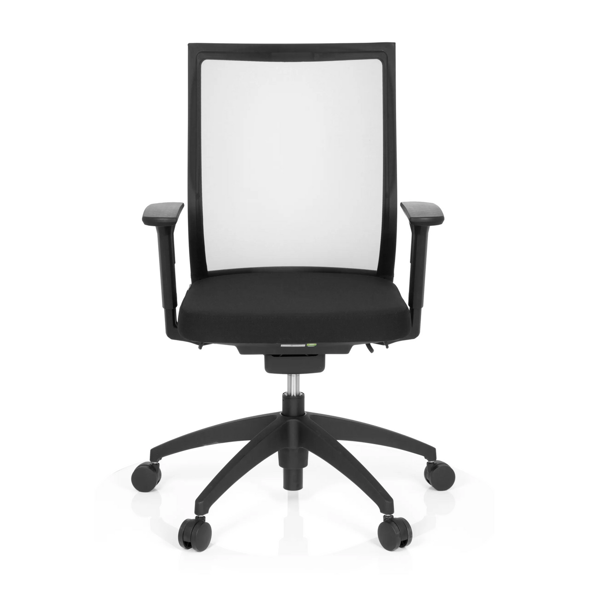 Siège de bureau de qualité professionnelle ASPEN noir avec dossier en maille et piètement à cinq roulettes de hjh OFFICE – vue à 360° (vue de face 0°)