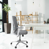 Siège de bureau de qualité professionnelle HALIFAX gris avec dossier en maille et accoudoirs sur un bureau blanc de hjh OFFICE