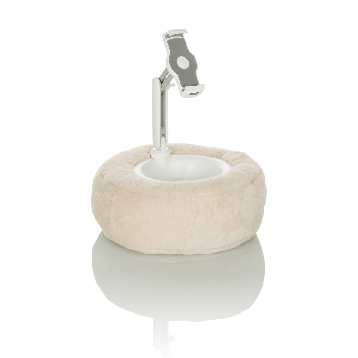 Support de téléphone portable & tablette COMFILAP II beige avec coussinet en anneau pelucheux de hjh OFFICE – vue à 360° (vue de profil 72°)