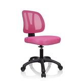 Chaise pivotante pour des enfants KID YU 200 rose avec dossier en maille et pied noir à cinq roulettes de hjh OFFICE – vue à 360° (vue de trois quarts avant 45°)