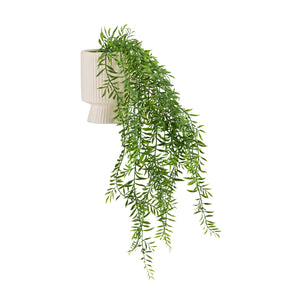 Plante suspendue Filix de couleur verte avec un cache-pot côtelé blanc crème de hjh OFFICE
