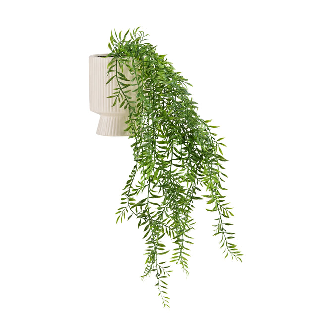 Plante suspendue Filix de couleur verte avec un cache-pot côtelé blanc crème de hjh OFFICE