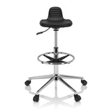 Tabouret pivotant noir TOP WORK 03 I avec repose-pieds et piètement à cinq roulettes de hjh OFFICE – vue à 360° (vue de face 0°)