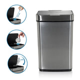 Poubelle à capteur CLEAN IV en argent avec une distance de détection de 25 cm et un temps d'ouverture de cinq secondes de hjh OFFICE