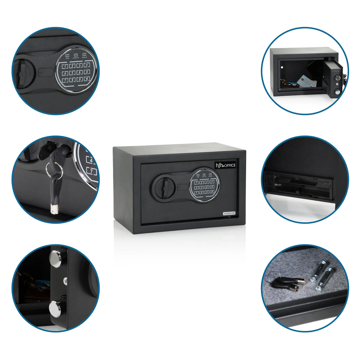 Coffre-fort noir SAFE COMPACT III avec serrure à chiffres, clés et accessoires de montage de hjh OFFICE