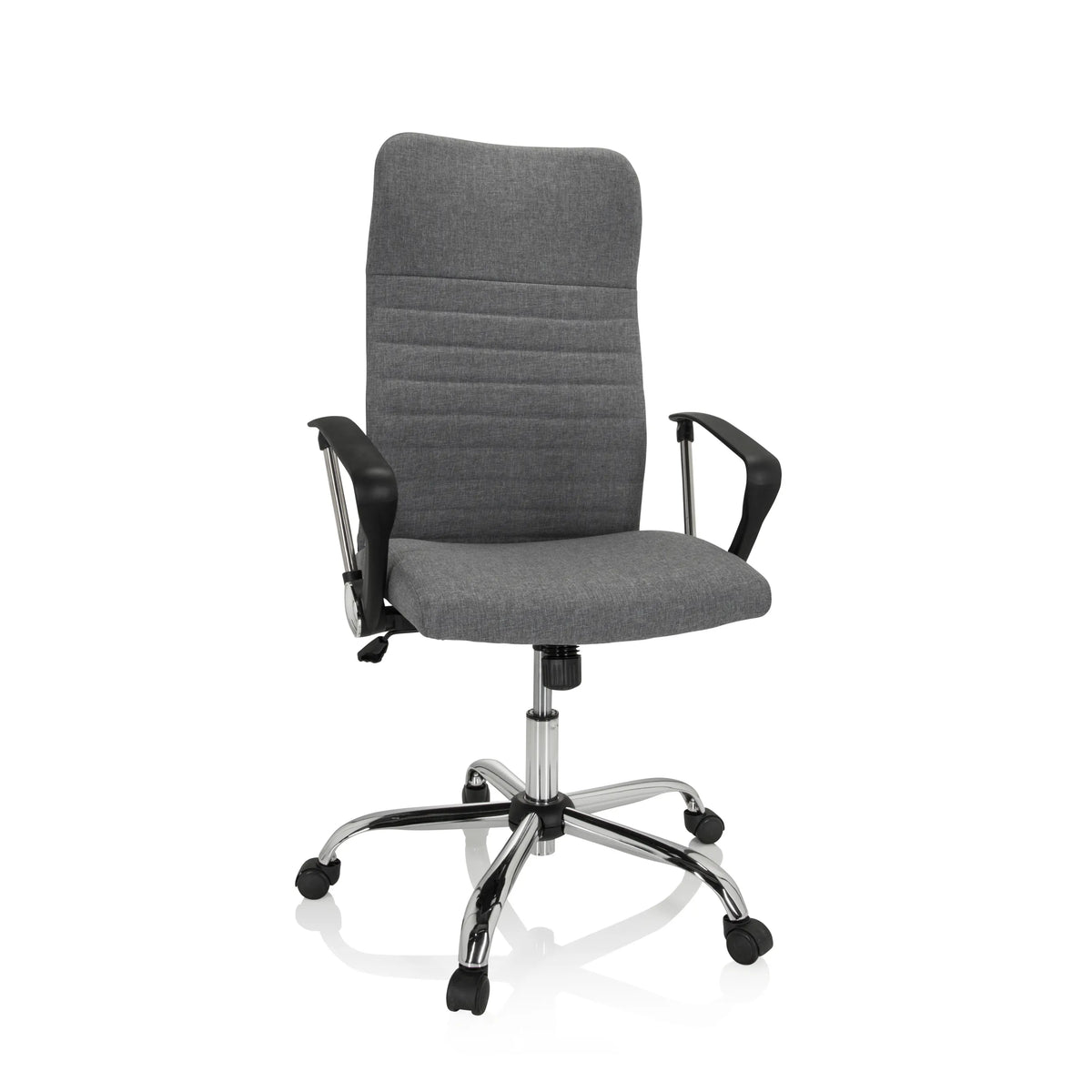Siège de bureau à domicile ARTON 40 gris avec accoudoirs et base brillante à cinq roulettes de hjh OFFICE – vue à 360° (vue de face 20°)