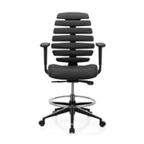 Chaise de comptoir ERGO LINE II WORK en cuir noir avec repose-pieds et base à cinq roulettes de hjh OFFICE – vue à 360° (vue de face 0°)
