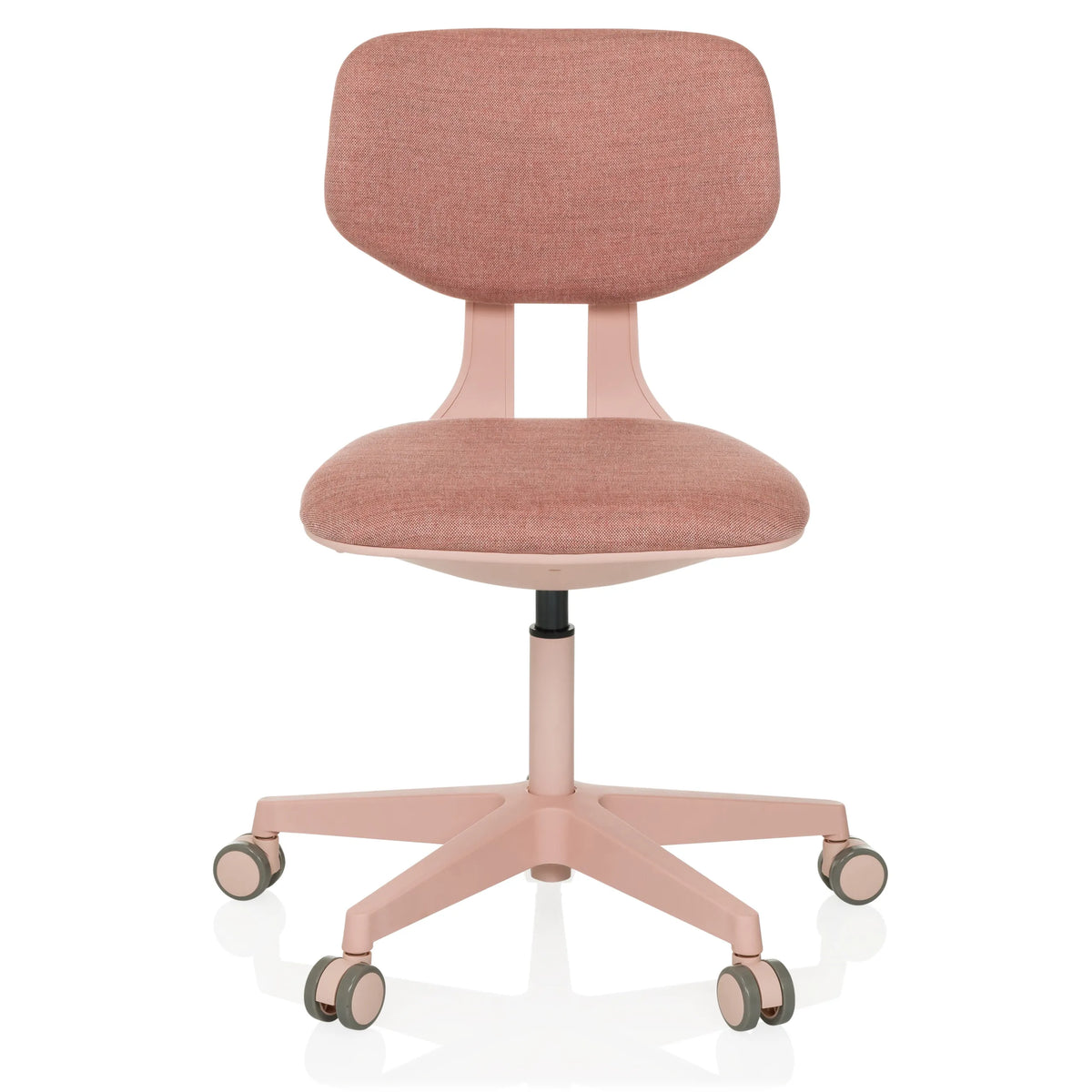 Chaise pivotante pour des enfants KID COLORE rose avec surfaces rembourrées et base à cinq roulettes de hjh OFFICE – vue à 360° (vue de face 0°)