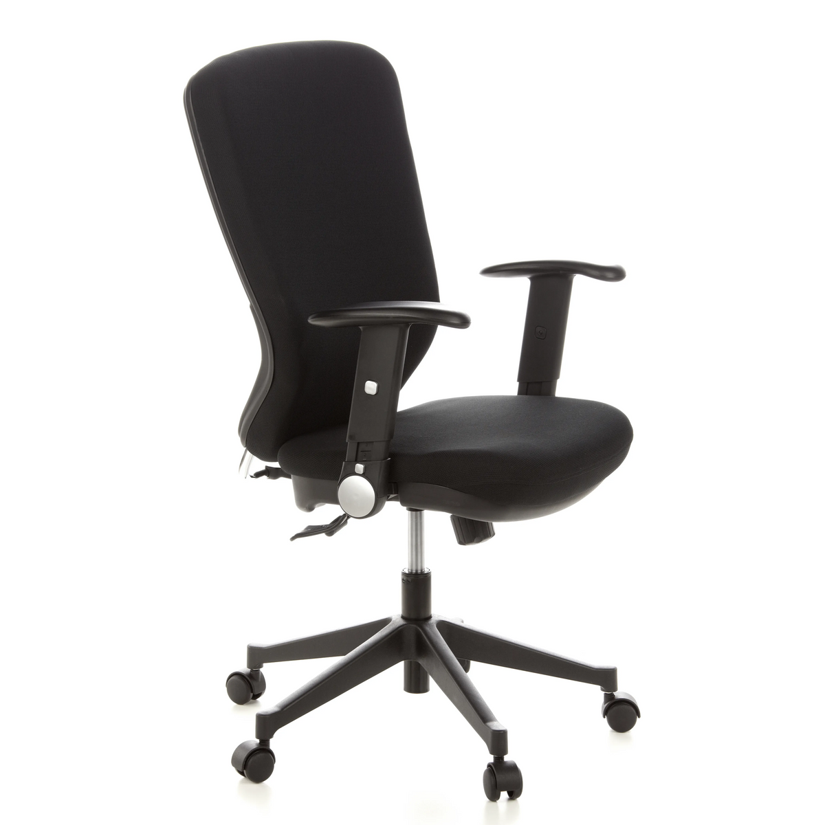 Siège de bureau de qualité professionnelle TRAFFIC 30 noir avec accoudoirs et base à cinq roulettes de hjh OFFICE – vue à 360° (vue de trois quarts avant 60°)
