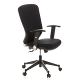 Siège de bureau de qualité professionnelle TRAFFIC 30 noir avec accoudoirs et base à cinq roulettes de hjh OFFICE – vue à 360° (vue de trois quarts avant 60°)