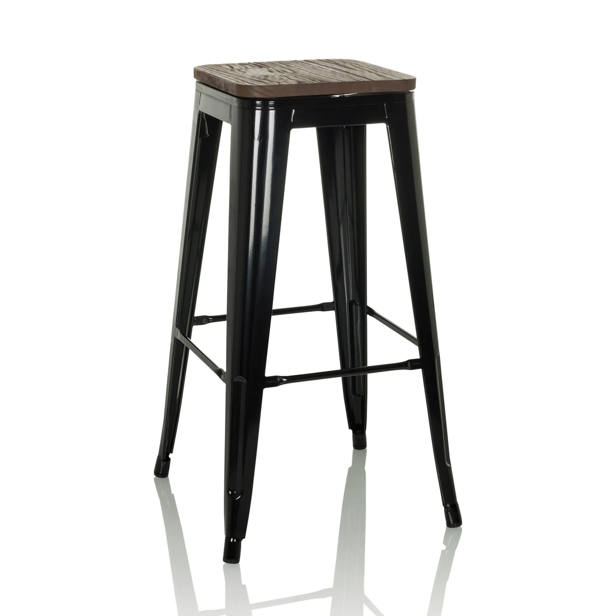 Tabouret de bar VANTAGGIO HIGH WS noir avec une assise aspect bois et repose-pieds de hjh OFFICE – vue à 360° (vue de face 15°)