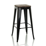 Tabouret de bar VANTAGGIO HIGH WS noir avec une assise aspect bois et repose-pieds de hjh OFFICE – vue à 360° (vue de face 15°)