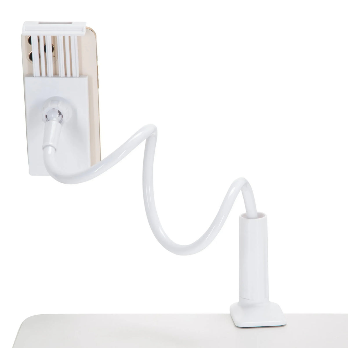 Bras col de cygne flexible du support de téléphone portable & tablette FLEXMOBI I en blanc de hjh OFFICE