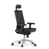 Siège de bureau de qualité professionnelle PORTO MAX HIGH noir en cuir avec appui-tête et base à cinq roulettes de hjh OFFICE – vue à 360° (vue de trois quarts avant 60°)