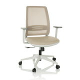 Siège de bureau à domicile PROFONDO ECO W beige avec dossier en maille et piètement à cinq roulettes de hjh OFFICE – vue à 360° (vue de face 15°)