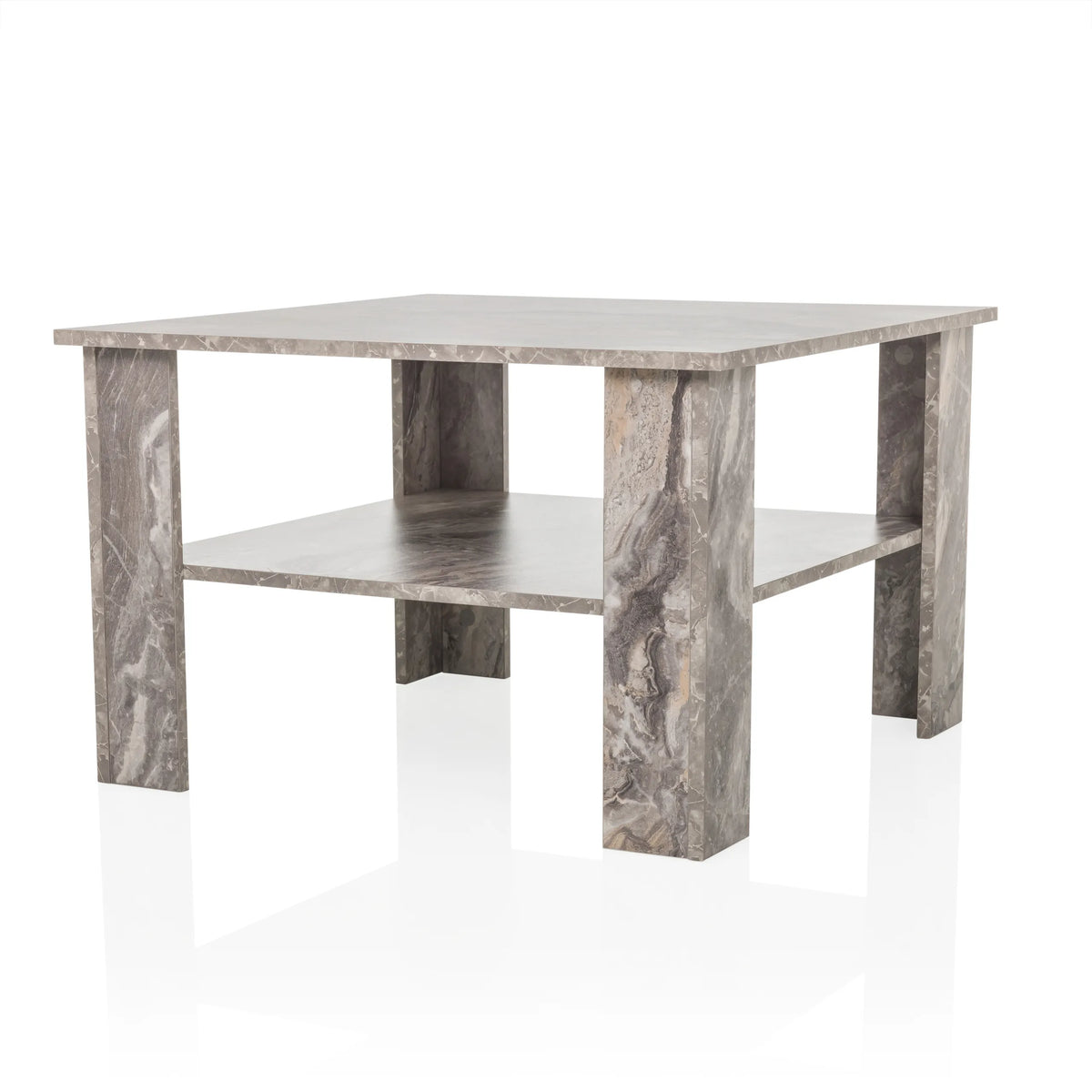 Table basse grise BISMO avec une étagère effet marbre de hjh LIVING – vue à 360° (vue de trois quarts avant 45°)