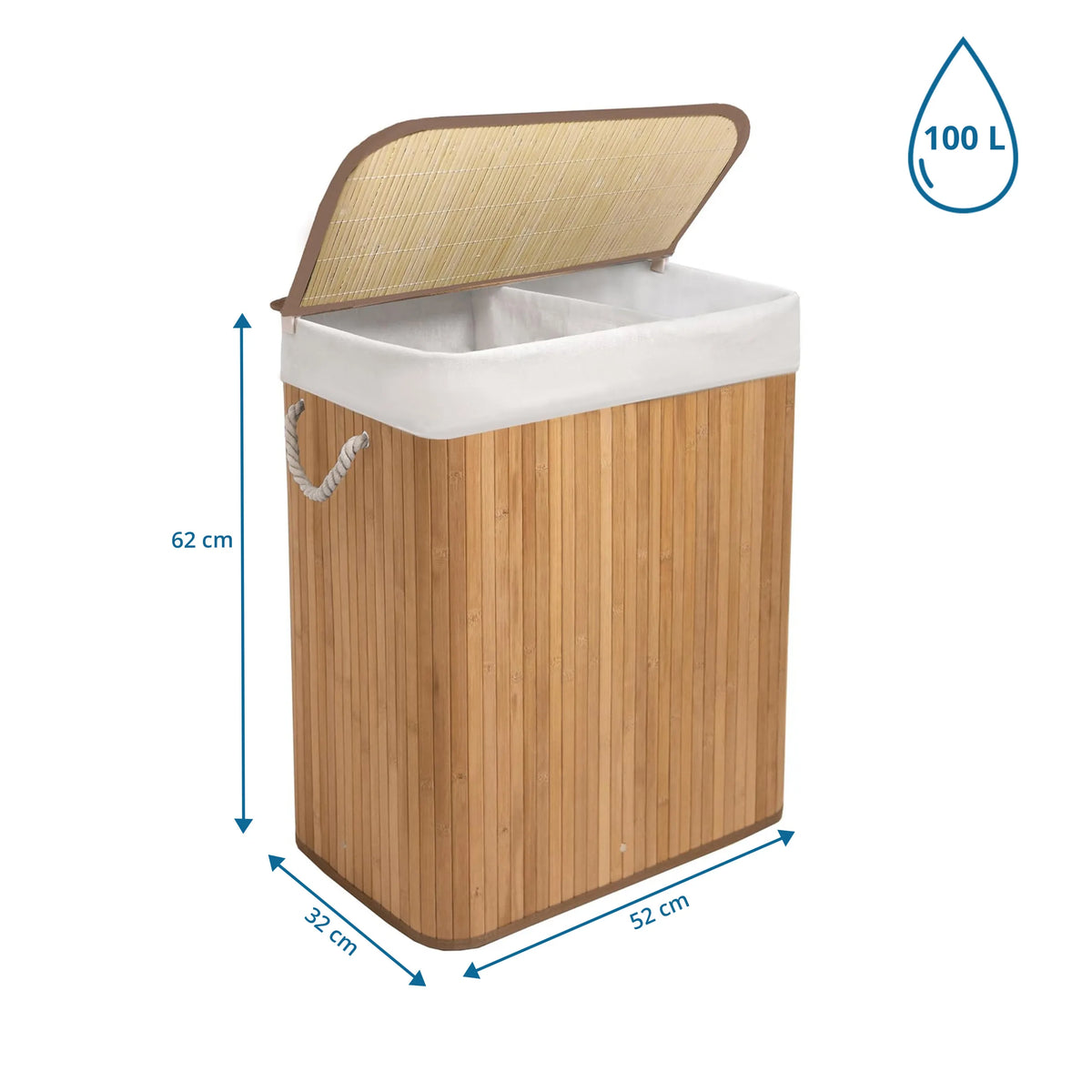 Dessin coté du Panier à linge FALSTER XL B avec 62 x 52 x 32 cm et une capacité de 100 L de hjh LIVING