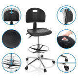Caractéristiques de la chaise de comptoir TOP WORK 23 I avec dossier réglable et repose-pieds en noir de hjh OFFICE