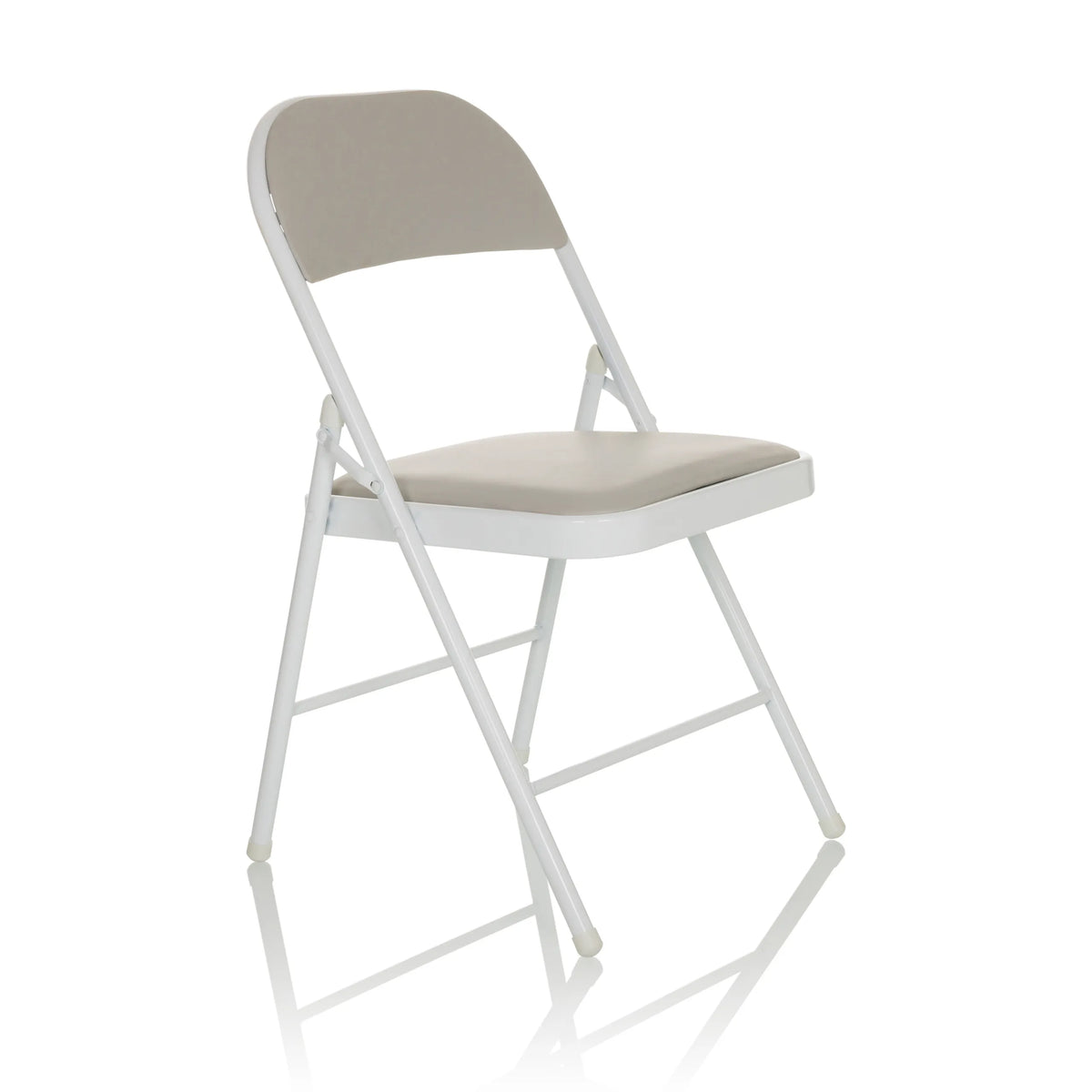 Chaise pliante grise TUDELA W avec rembourrage en similicuir et structure blanche de hjh OFFICE – vue à 360° (vue de trois quarts avant 45°)