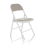 Chaise pliante grise TUDELA W avec rembourrage en similicuir et structure blanche de hjh OFFICE – vue à 360° (vue de trois quarts avant 45°)