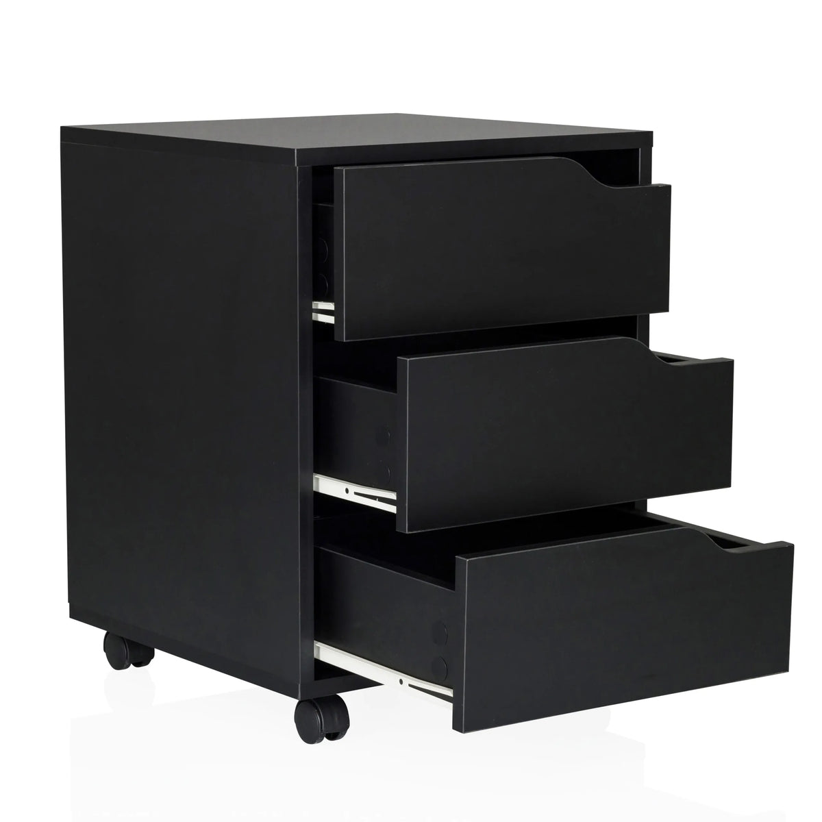 Caisson sur roulettes ORGANISER I noir avec trois tiroirs ouverts de hjh OFFICE