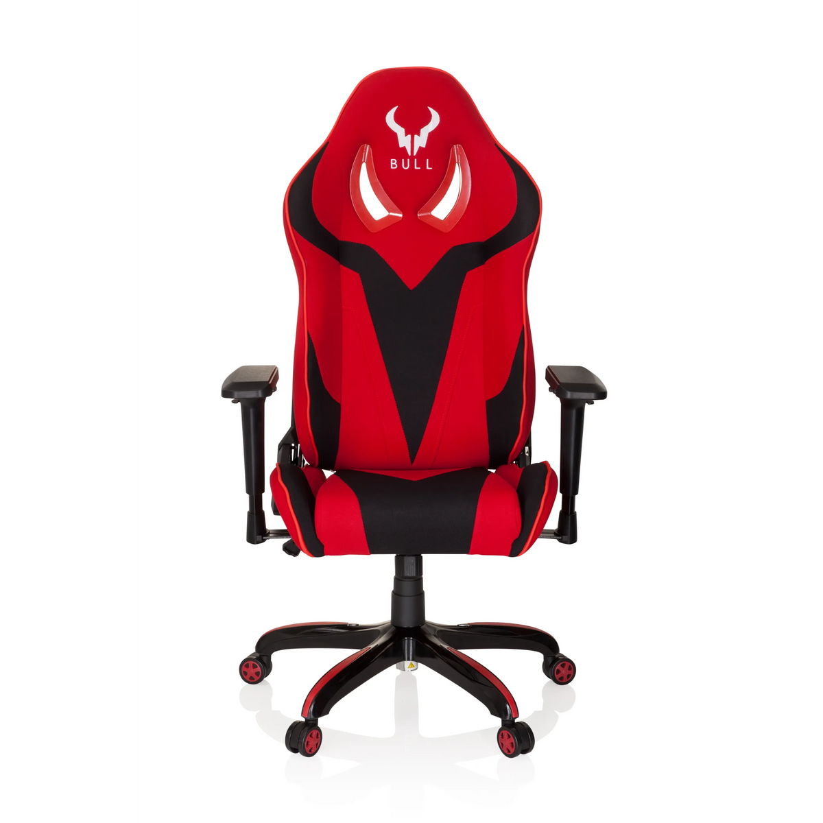 Fauteuil Gamer PROMOTER II rouge et noir avec accoudoirs et base à cinq roulettes de hjh OFFICE – vue à 360° (vue de face 0°)