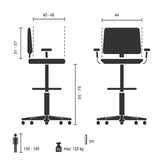 Dessin technique de la Chaise de travail TOP WORK 40 avec une capacité de charge maximale de 120 kg de hjh OFFICE