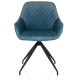 Chaise rembourrée ELVERUM bleu gris avec surpiqûres et piétement noir à quatre pieds de hjh LIVING – vue à 360° (vue de face 0°)