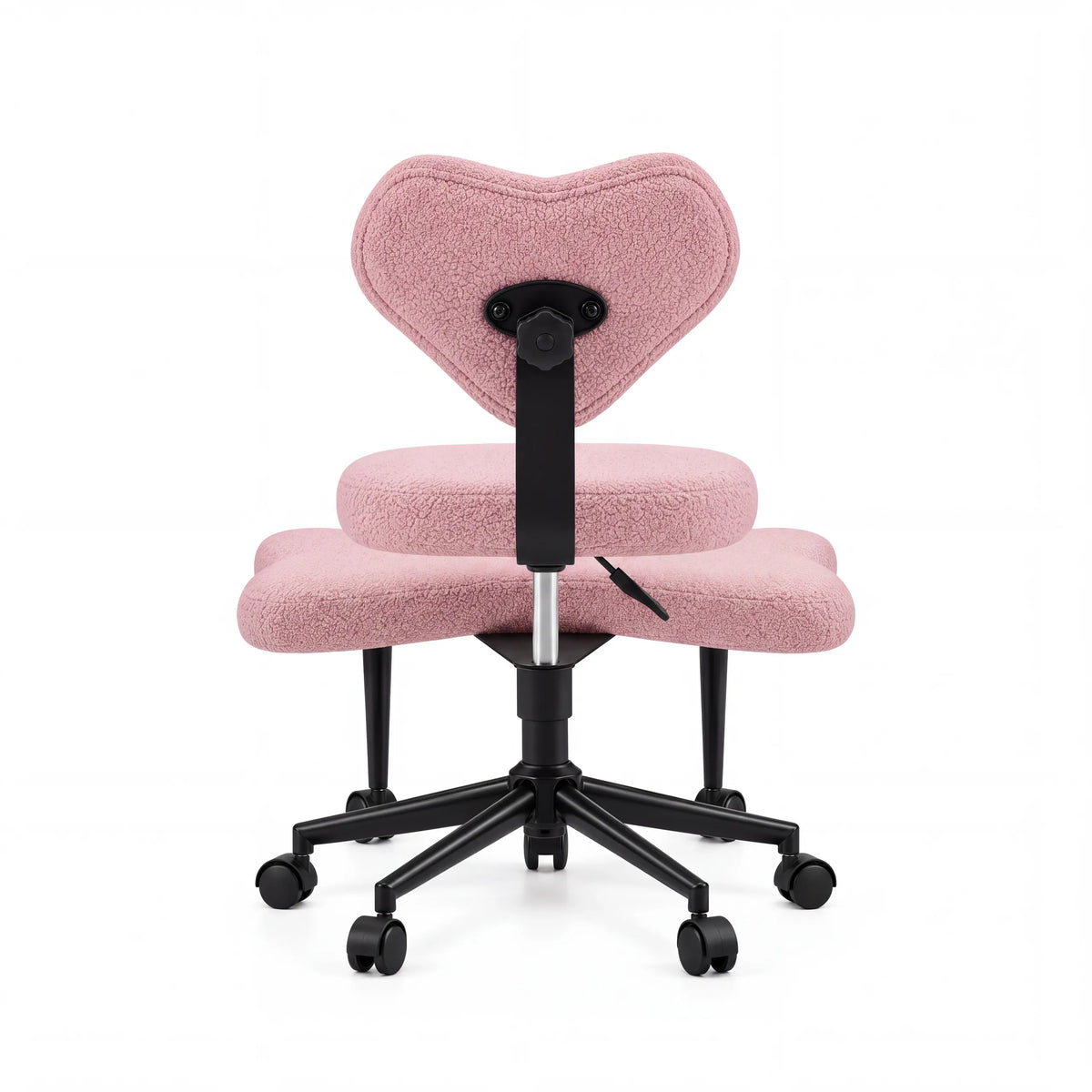 Vue arrière de la chaise de méditation Asanasit rose avec dossier en forme de cœur et pied en croix noir de hjh LIVING