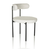 Chaise rembourrée blanche TEDIO avec assise et dossier arrondis et pieds noirs de hjh OFFICE – vue à 360° (vue de trois quarts avant 60°)